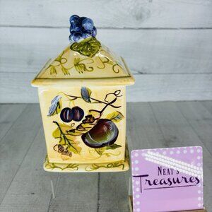 Capriware FRUIT & VINES Hand Painted Apple Plums Ceramic Square Small Canister